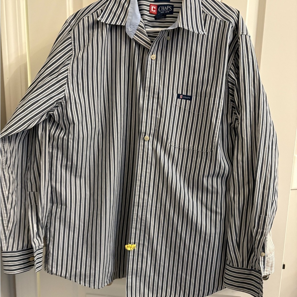 Chaps Navy and White Striped Men's Button-Down Shirt
